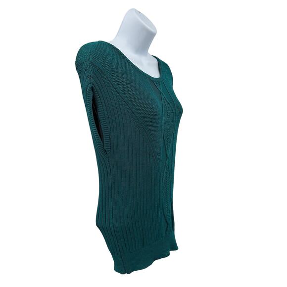 Elie Tahari Pullover Sweater WMNS S Dark Team Textured Ribbed Knit Short Sleeve - Picture 4 of 13